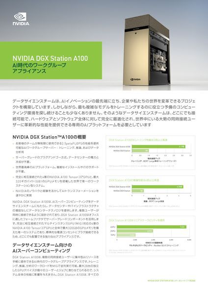 データシート：NVIDIA DGX Station A100 AI時代のワークグループアプライアンス