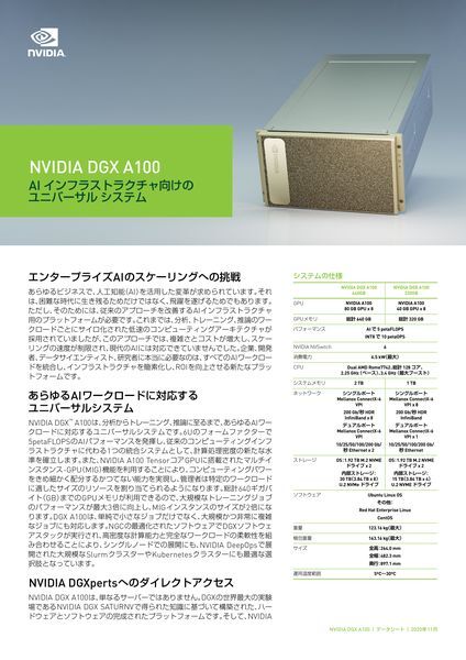 データシート：NVIDIA DGX A100　AI インフラストラクチャ向けのユニバーサル システム
