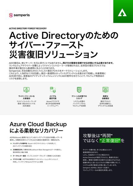 データシート：Active Directoryのためのサイバー・ファースト災害復旧ソリューション
