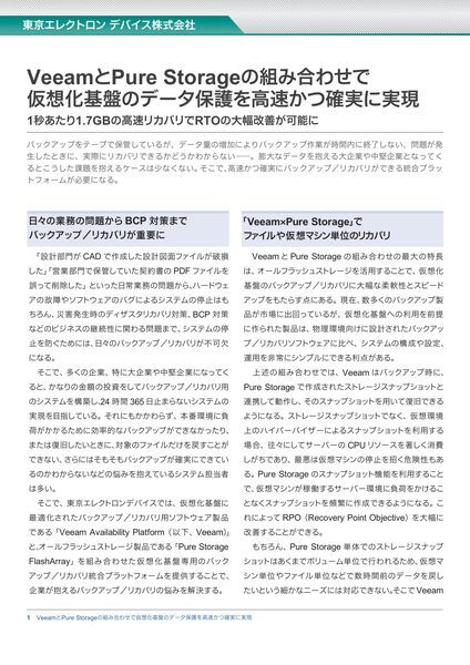 データシート：VeeamとPure Storageの組み合わせで仮想化基盤のデータ保護を高速かつ確実に実現